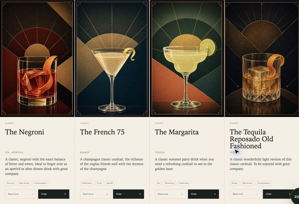 Classic cocktail cards in the real application