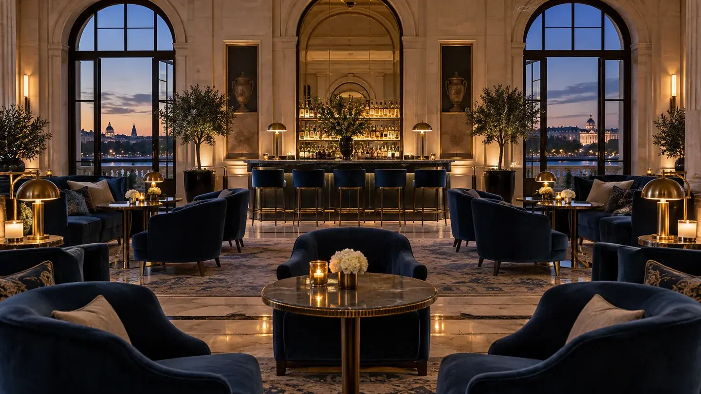 A warm hotel lounge, ready to welcome guests